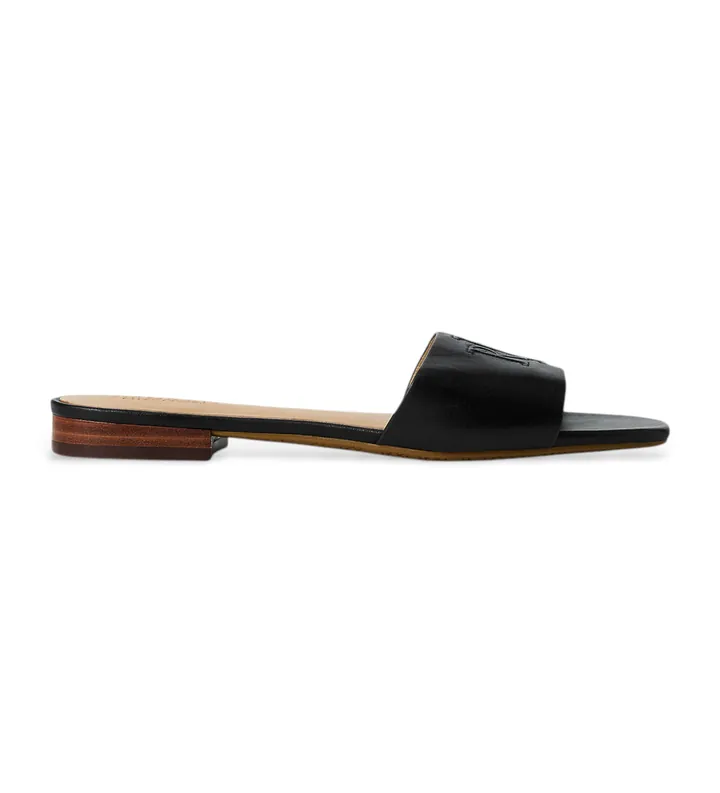 Lauren Ralph Lauren para mujer. 802959142001 Sandalia tipo chancla Everley de piel negro (36), Plano, Ninguno, Casual