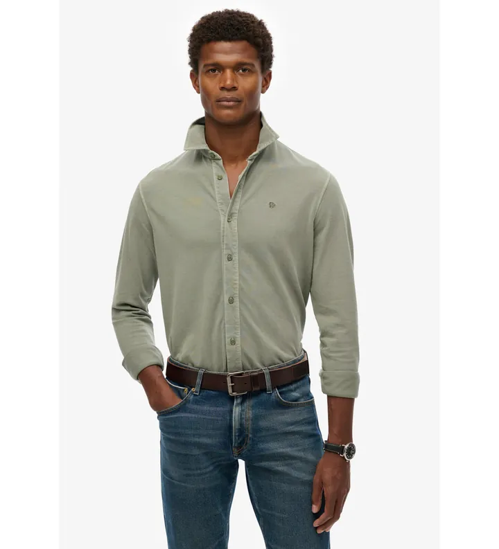 Superdry para hombre. M4011000A Camisa Vintage desgastada verde (L), Casual, Algodón, Manga larga