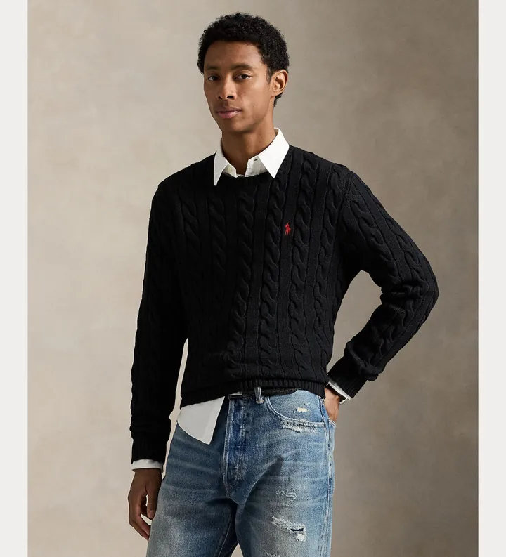 Polo Ralph Lauren para hombre. 710775885012 Jersey de algodón en punto de ochos negro (XL), Casual