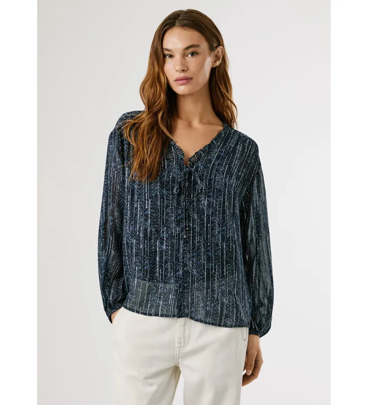 Pepe Jeans para mujer. PL3051281 Blusa Mey azul (L), Casual, Viscosa, Manga larga