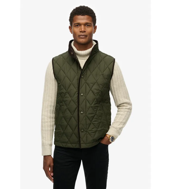 Superdry para hombre. M5012273A Chaleco Quilted Estate verde (L), Casual, Poliéster