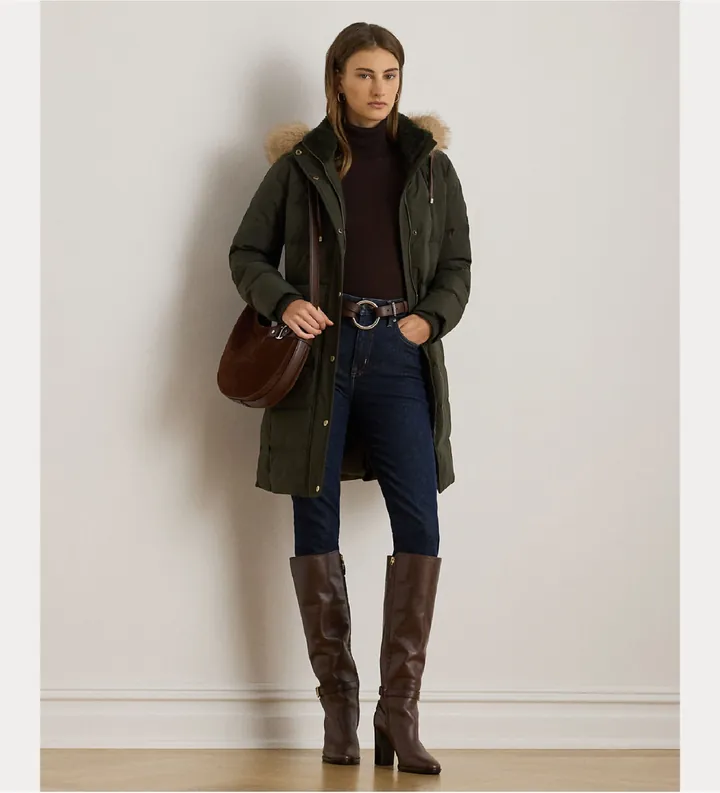 Lauren Ralph Lauren para mujer. 297957509006 Abrigo Faux Trim verde (L), Casual, Poliéster