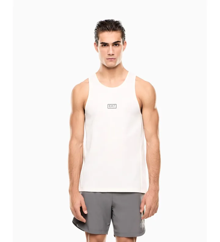 EA7 para hombre. 7M001344_AF22268 Camiseta sin mangas Vigor7 blanco (3XL), Clásico, Poliéster, Sin mangas / Tirantes