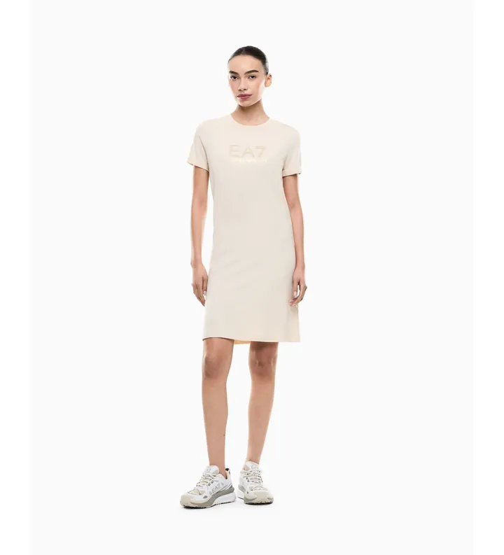 EA7 para mujer. 7W000478_AF12500 Vestido Evolution beige (M), Casual, Algodón, Manga corta