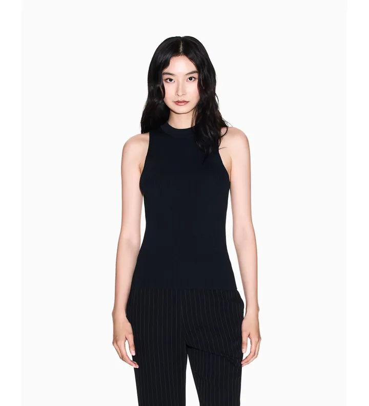 A|X Armani Exchange para mujer. XW001884AF10352UC001 Top Liso negro (L), Casual, Viscosa, Sin mangas / Tirantes