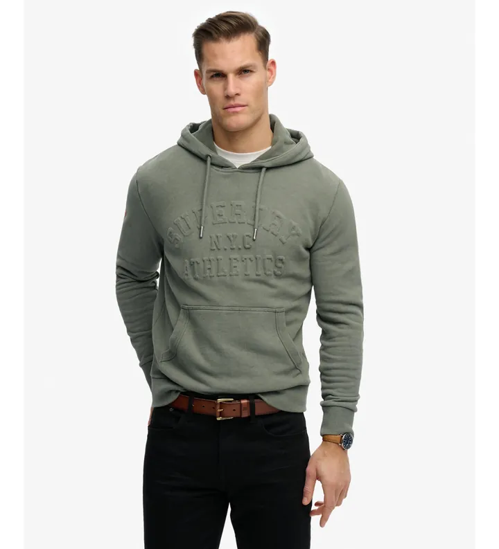Superdry para hombre. M2014484A Sudadera con capucha Athletic Emboss verde oliva (3XL), Casual, Algodón