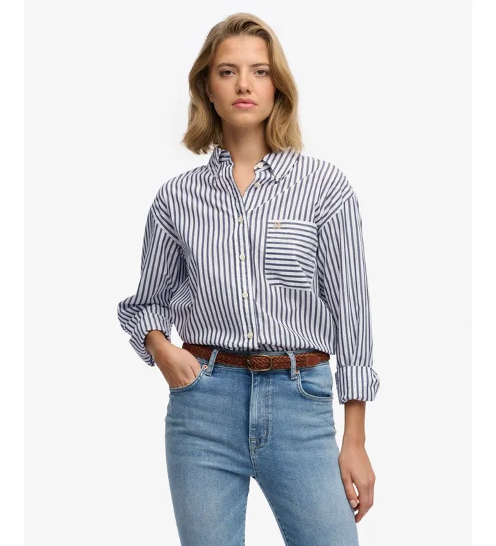 Superdry para mujer. W4010541A Camisa Poplin Relaxed marino (M), Casual, Algodón, Manga larga