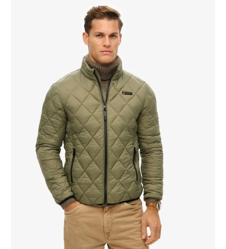 Superdry para hombre. M5012145A Chaqueta Diamond Acolchada verde (L), Casual, Nylon