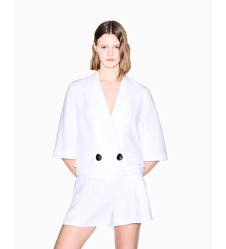 A|X Armani Exchange para mujer. XW001981AF21530U0002 Americana Crop blanco (XS), Casual, Lino, Clásico