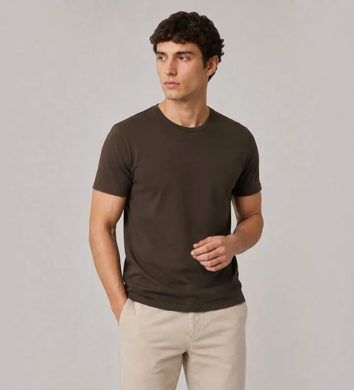 Guess para hombre. M6BP18K6209 Camiseta Classic de manga corta marrón (L), Casual, Viscosa