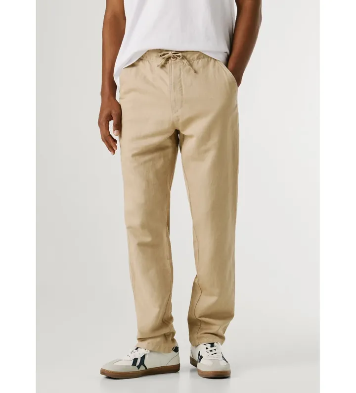 Pepe Jeans para hombre. PM2100080 Pantalón Pull On Comfort Chino Lino beige (32), Casual, Algodón
