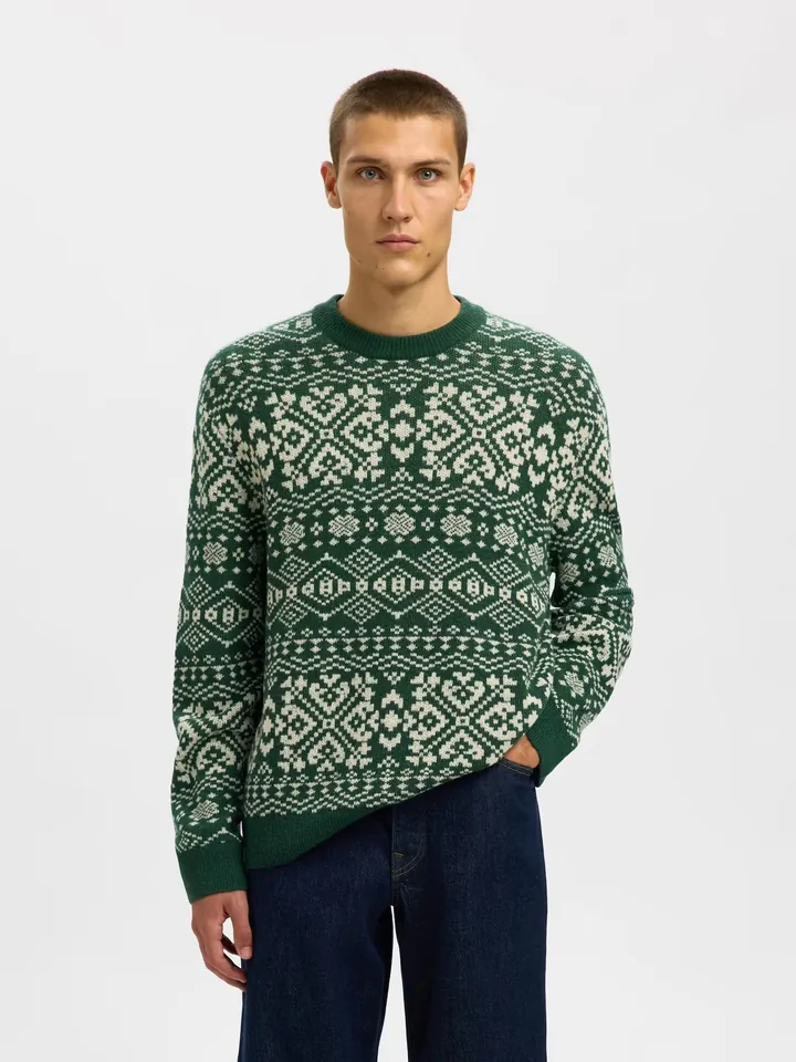 SELECTED Jersey verde / blanco lana