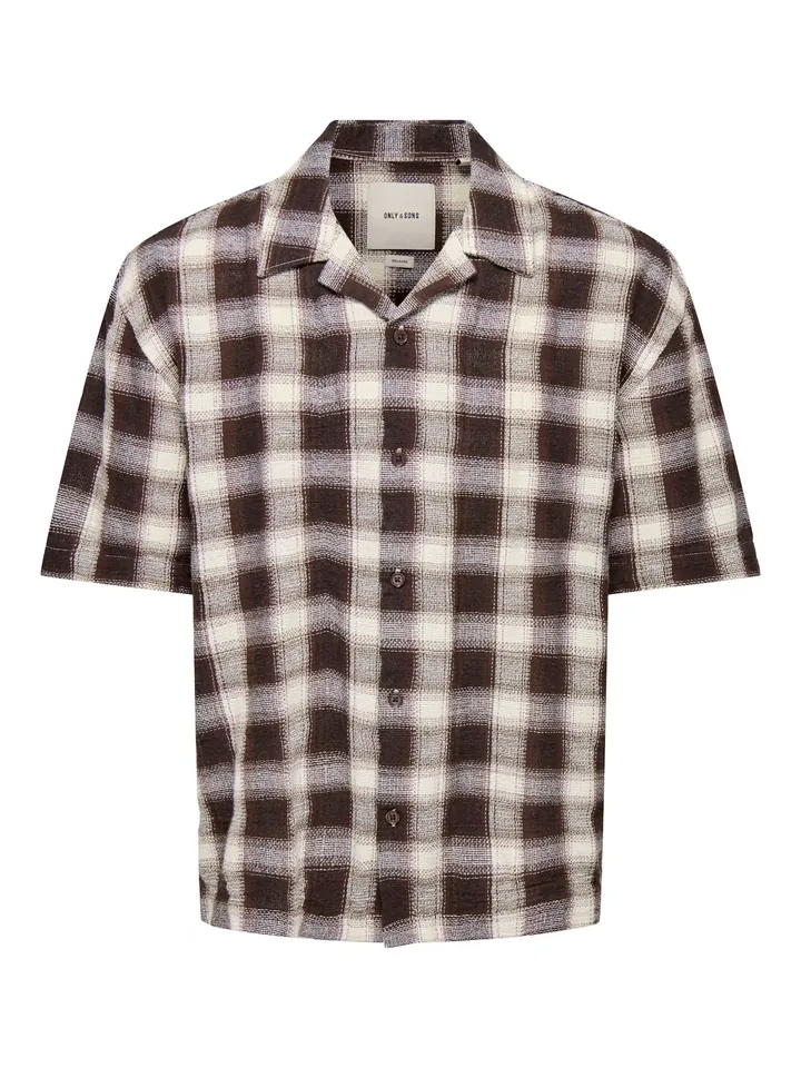 Only & Sons Camisa 'ONStrev' chocolate / blanco