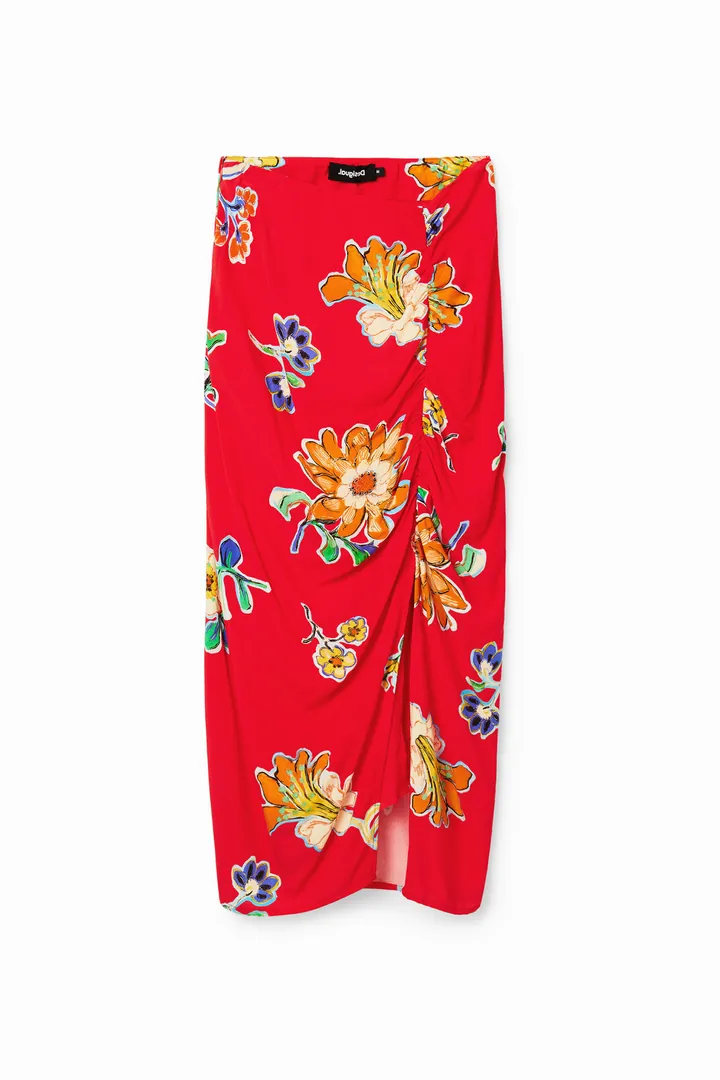 Desigual, Falda midi fruncida, Viscosa, Rojo, L