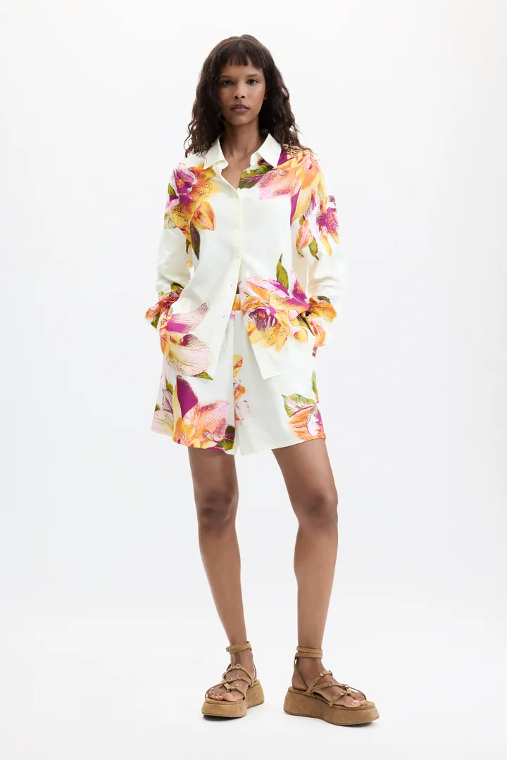 Desigual, Camisa Estampada Flores, Mujer, Blanco, L