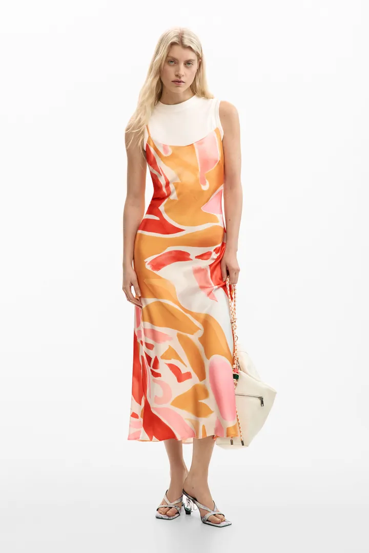 Desigual, Vestido 2 en 1 tirantes, Mujer, Poliester, Naranja, L