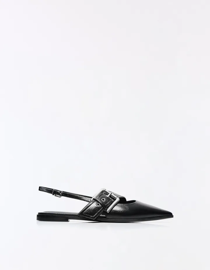 Bershka Bailarina Destalonada Hebilla Mujer 35 Negro