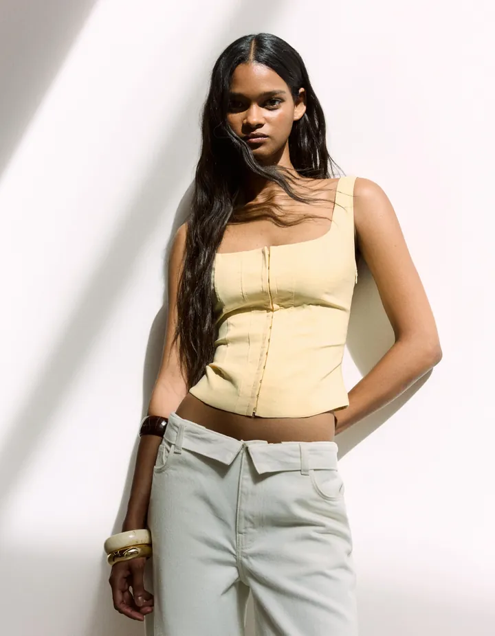 Bershka Top Corsetero Bengalina Mujer L Amarillo