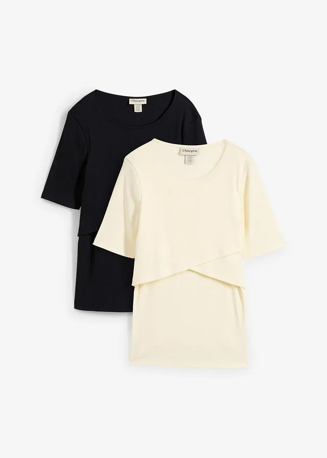Camisetas premamá/de lactancia de algodón orgánico de canalé (2 unidades)