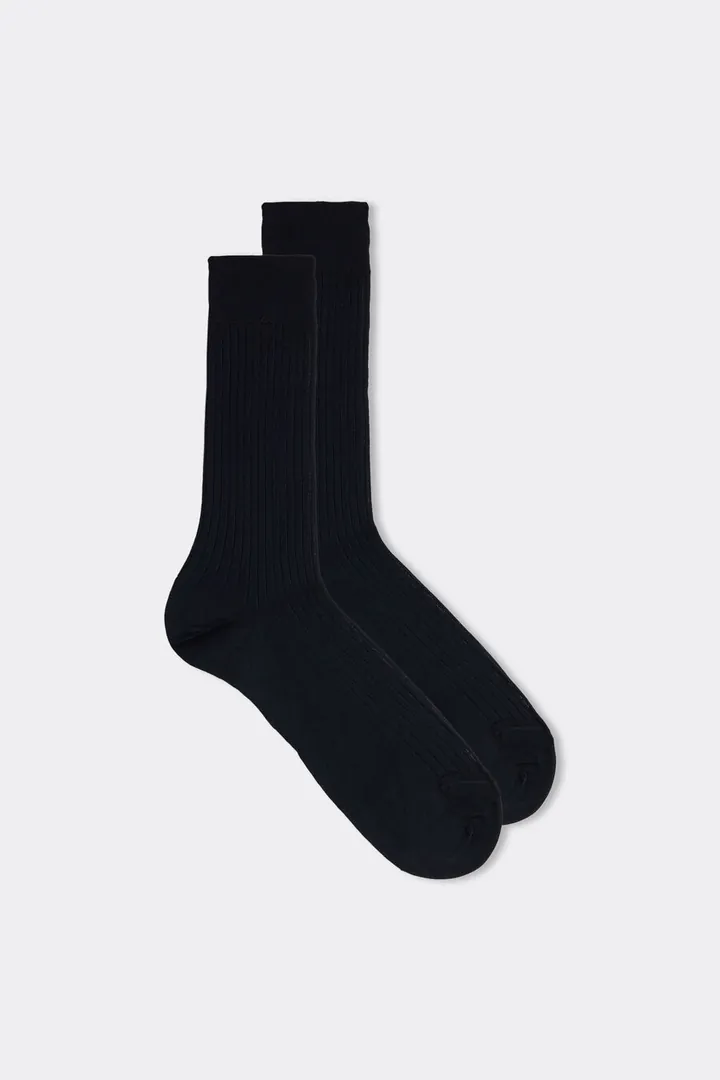 Intimissimi Medias Cortas de Algodón Hilo de Escocia Canalé Hombre Azul Tamaño 37-39
