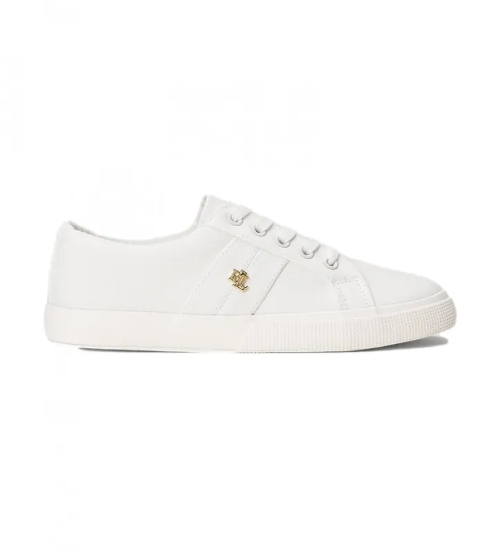 Lauren Ralph Lauren para mujer. 802804598001 Deportivas de loneta Janson II blanco (37), Tela, Plano, Cordones, Casual