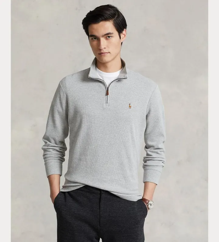 Polo Ralph Lauren para hombre. 710671929009 Jersey Cremallera State gris (XL), Casual, Algodón, Manga larga