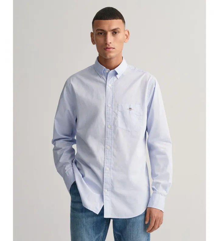 Gant para hombre. 3000100 Camisa Regular Fit de popelina azul (M), Casual, Algodón, Clásico, Manga corta, Manga larga