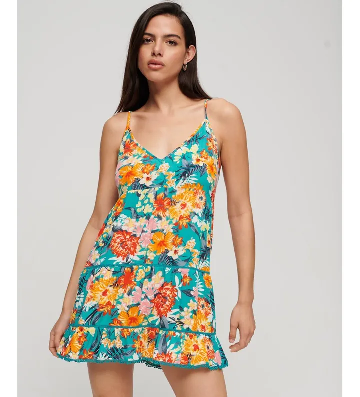 Superdry para mujer. W8011670A Minivestido De Playa multicolor (M), Casual, Viscosa, Sin mangas / Tirantes