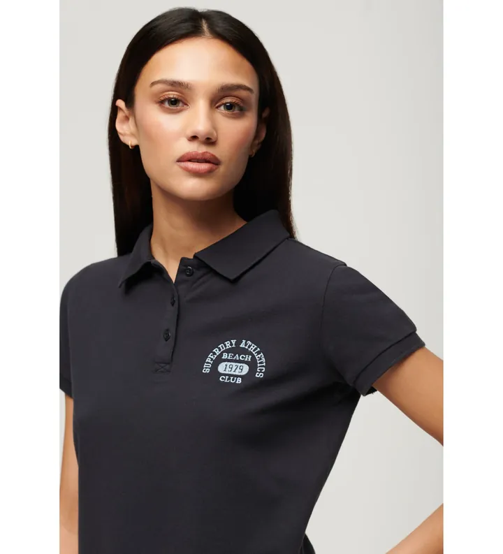 Superdry para mujer. W6011869A Polo ajustado 90s marino (L), Casual, Algodón, Manga corta