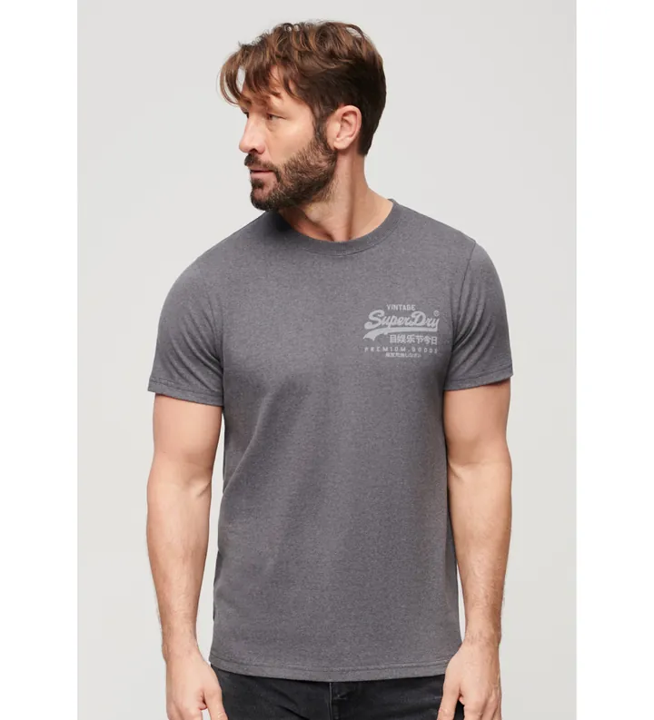Superdry para hombre. M1011979A Camiseta con logotipo Vintage Heritage gris (S), Casual, Algodón, Manga corta
