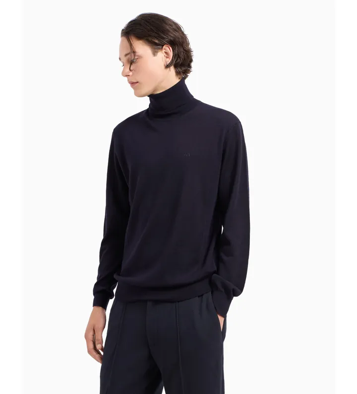 A|X Armani Exchange para hombre. 8NZM3CZM8AZ1510 Jersey de cuello alto marino (S), Casual, Lana
