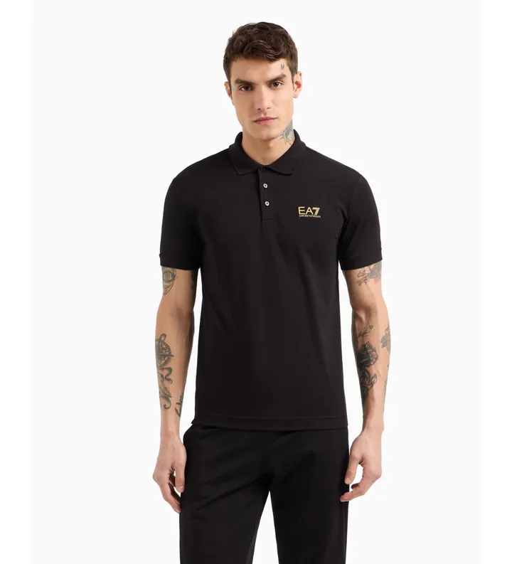 EA7 para hombre. 8NPF14_PJVQZ Polo Core identity de algodón negro (L), Casual, Deportivo, Manga corta