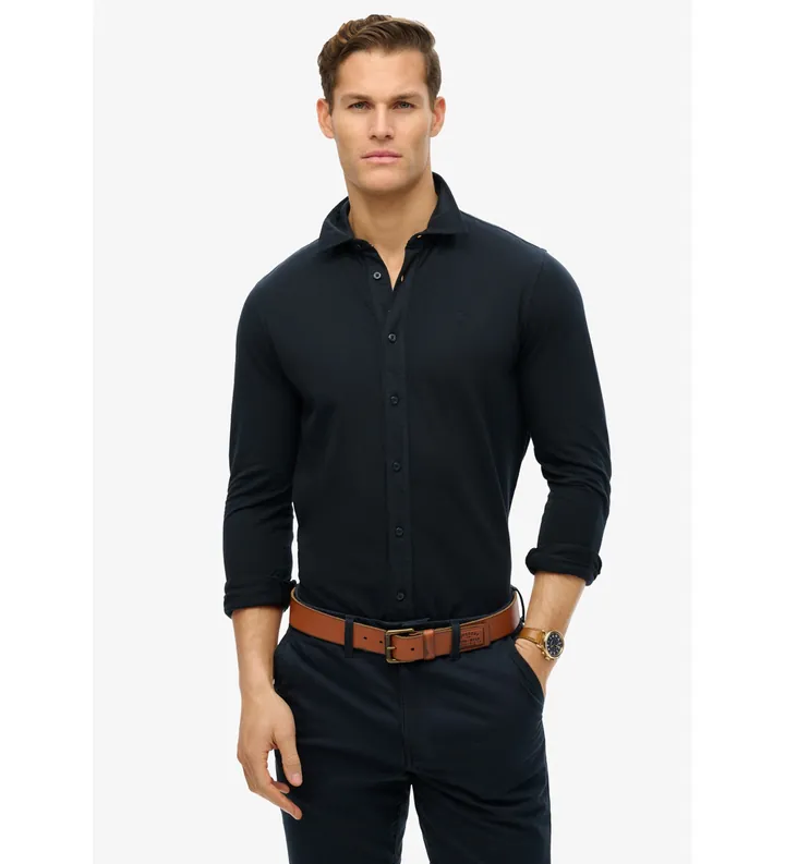 Superdry para hombre. M4011000A Camisa de piqué de manga larga Vintage desgastada marino (L), Casual, Algodón