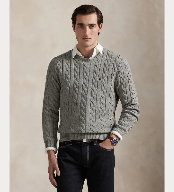 Polo Ralph Lauren para hombre. 710775885013 Jersey de algodón en punto de ochos gris (XL), Casual