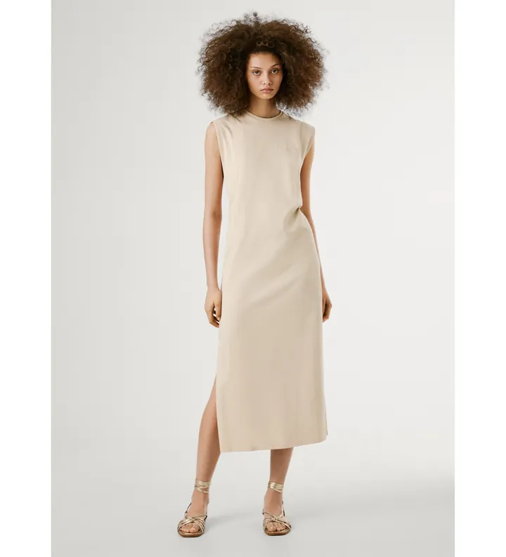 Pepe Jeans para mujer. PL953750 Vestido Ari beige (L), Casual, Algodón, Sin mangas / Tirantes