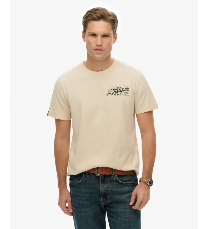Superdry para hombre. M1012241A Camiseta Lofi beige (L), Casual, Algodón, Manga corta