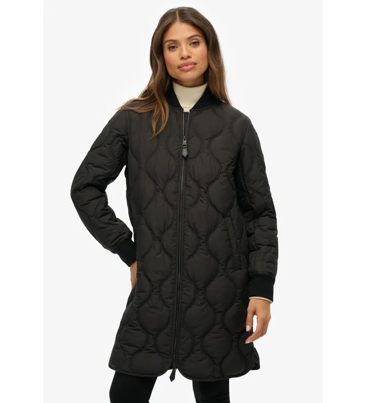 Superdry para mujer. W5011932A Chaqueta Long Quilted Liner negro (L), Casual, Poliéster