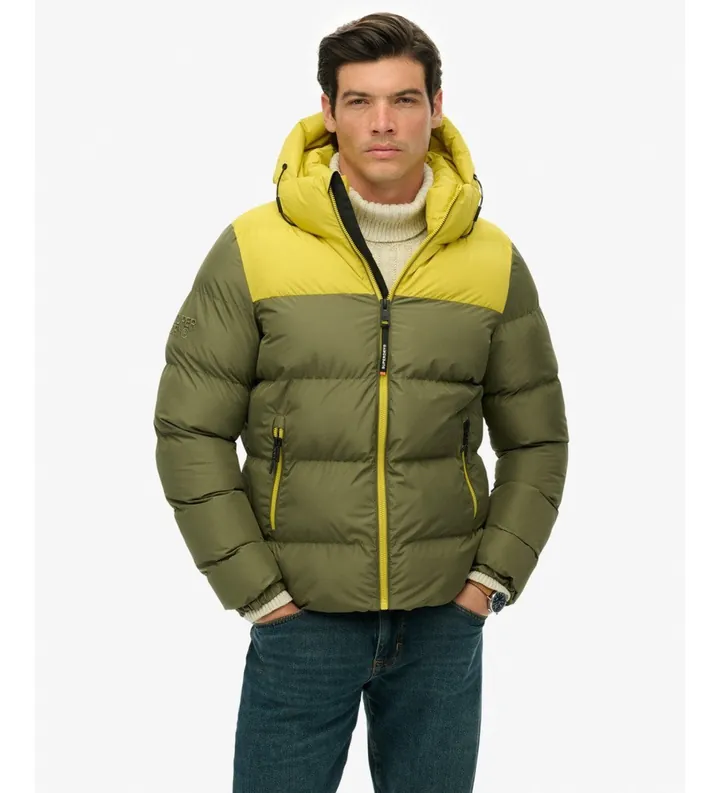 Superdry para hombre. M5012281A Chaqueta Acolchada Colorblock verde (3XL), Casual, Poliéster Reciclado, Sostenible