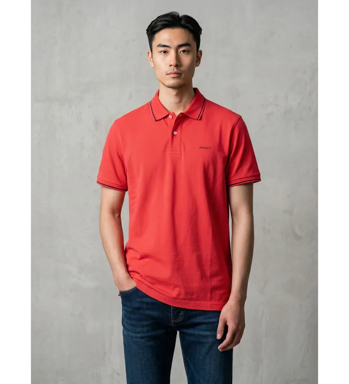 Gant para hombre. 2062034 Polo de piqué con ribete rojo (M), Casual, Algodón, Manga corta