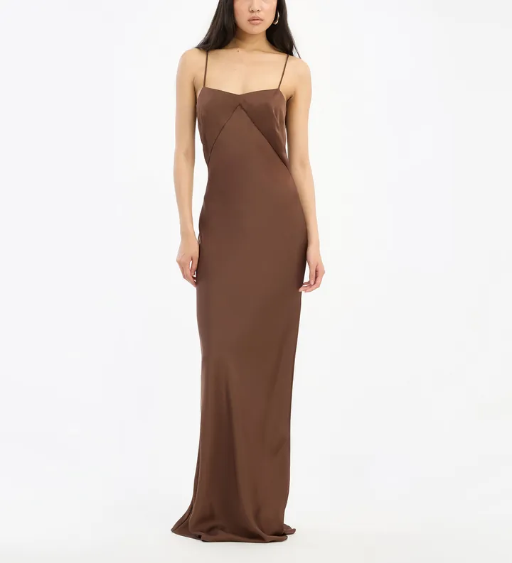 Rotate para mujer. 1159072037 Vestido Satin Maxi Slip marrón (34), Casual, Poliéster Reciclado, Sostenible