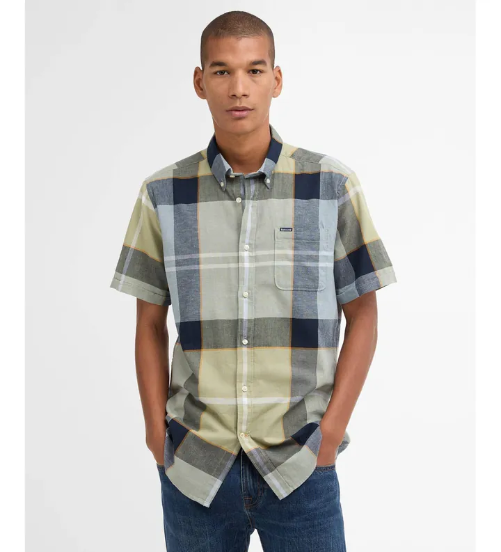 Barbour para hombre. MSH5469 Camisa Doughill verde (M), Casual, Algodón, Manga corta