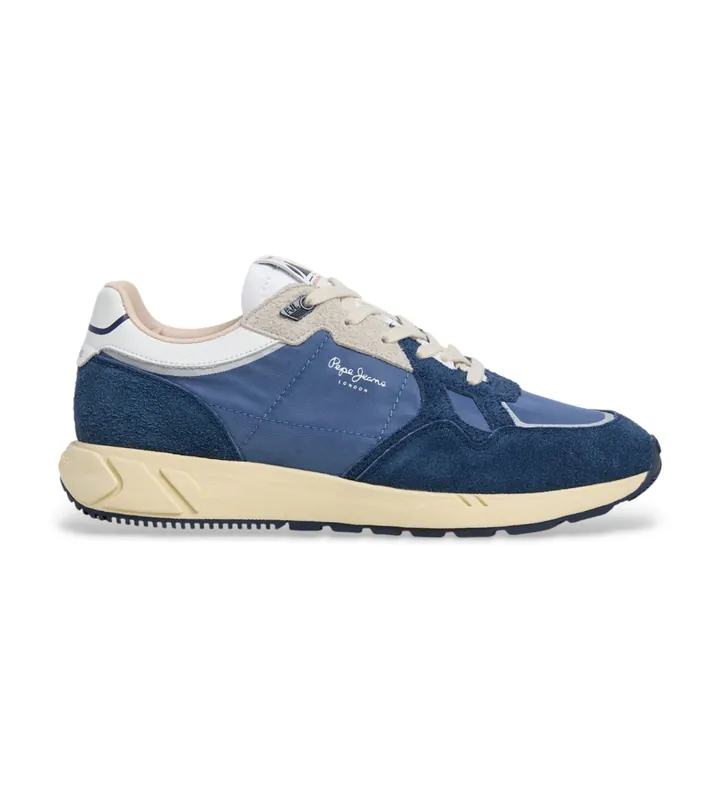 Pepe Jeans para hombre. PMS600016 Zapatillas de Piel Marlon Life azul (40), Plano, Cordones, Casual