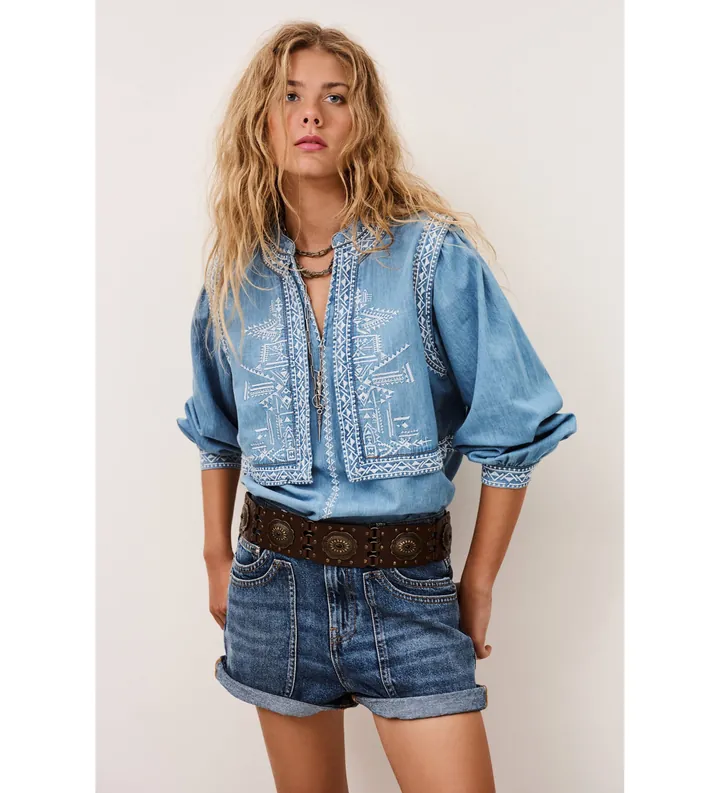 BA&SH para mujer. 1E26LAUR Camisa vaquera Laura denim azul (34), Casual, Algodón, Manga larga