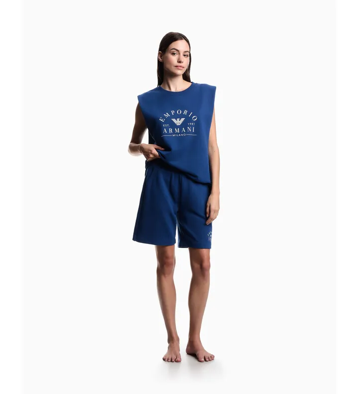 Emporio Armani para mujer. EW000496_AF19031 Bermudas Iconic Light Terry marino (L), Azul, Homewear, Algodón