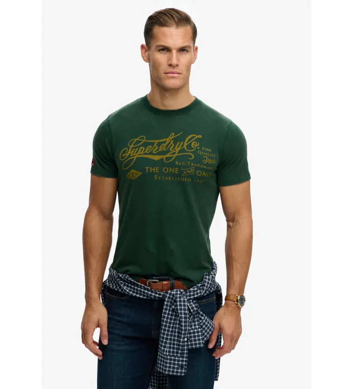 Superdry para hombre. M1012352A Camiseta Industry Worker Relaxed verde (S), Casual, Algodón, Manga corta