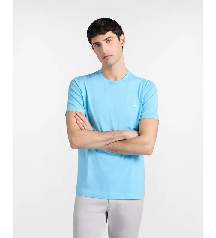 Harmont & Blaine para hombre. INQ001021055 Camiseta ajustada de algodón azul (L), Casual, Manga corta