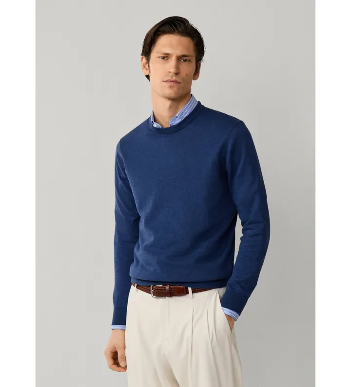 Hackett London para hombre. HM7000171 Jersey de lino marino (M), Algodón, Clásico