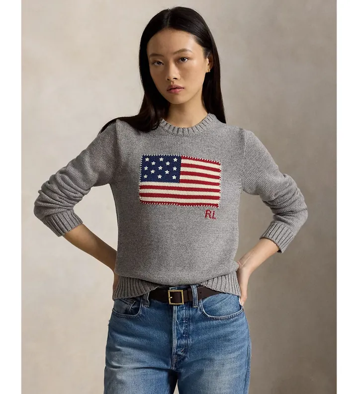 Polo Ralph Lauren para mujer. 211B28830002 Jersey de algodón con cuello redondo gris (L), Casual, Manga larga