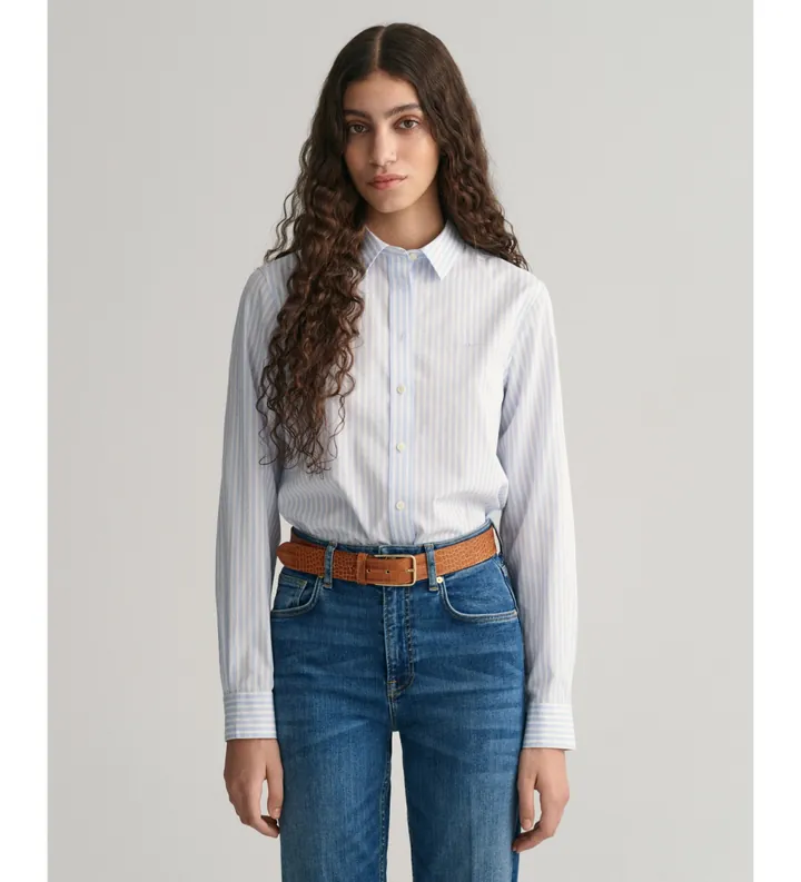 Gant para mujer. 4300214 Camisa Regular Fit de popelina a rayas azul (34), Casual, Algodón, Manga larga