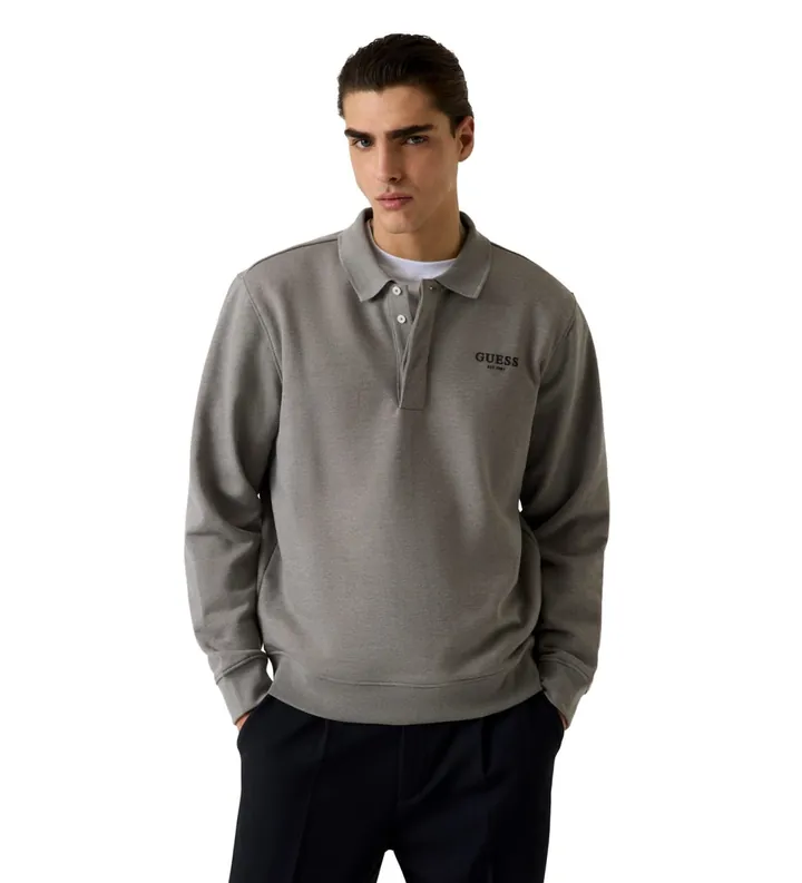 Guess para hombre. M6BQ23K6163 Sudadera tipo polo de manga larga gris (L), Casual, Poliéster